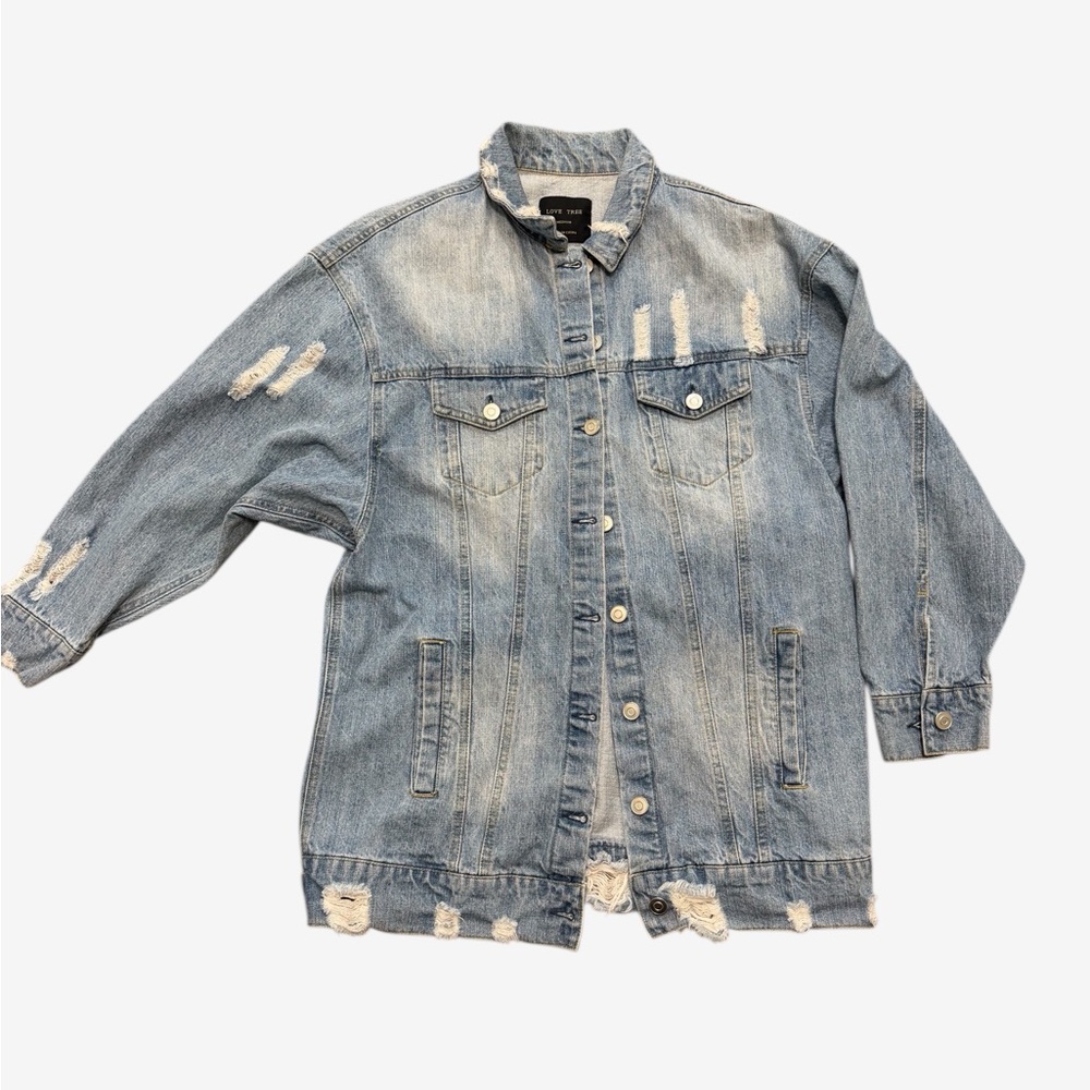 Love Tree Light Blue Distressed Jacket